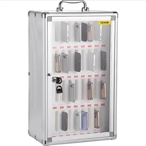 summervibes 36-Slot Silver Aluminum Alloy Cell Phone Storage Cabinet, Portable Handle Locker Box with Keys, Key Lock, Handwritten Tags, Wall-Mounted for Classroom, Office