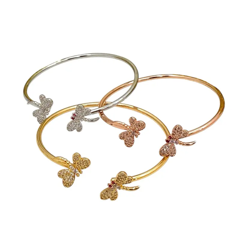 Bracelets, Dragonfly set of 3 bracelets three tones