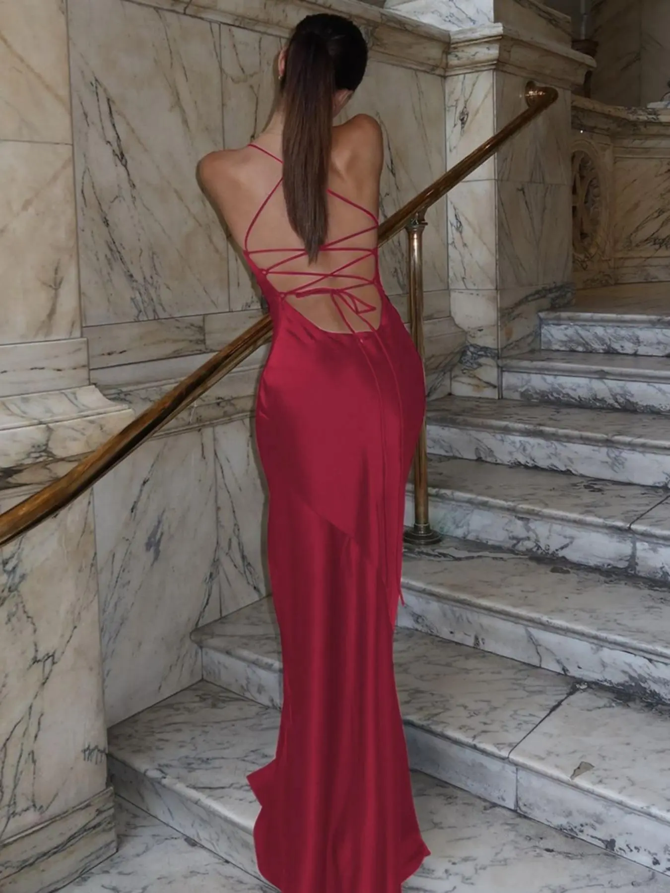 Women's Solid Backless Spaghetti Strap Cami Dress, Bodycon Smooth Dress, Elegant Lace Up Back Evening Party Gown Formal Wear, Ladies Clothes for All Seasons - TikTok Shop Women's Solid Backless Spaghetti Strap Cami Dress, Bodycon Smooth Dress, Elegant Lace Up Back Evening Party Gown Formal Wear, Ladies Clothes for All Seasons - TikTok Shop