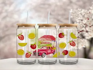 Strawberry Lemonade 16 oz Glass Can Cup