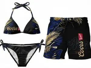 Tropical Palm Couple Swimwear – Men’s Hawaiian Swim Trunks & Women’s Bikini, Matching His & Hers Summer Beach Vacation Swimsuits