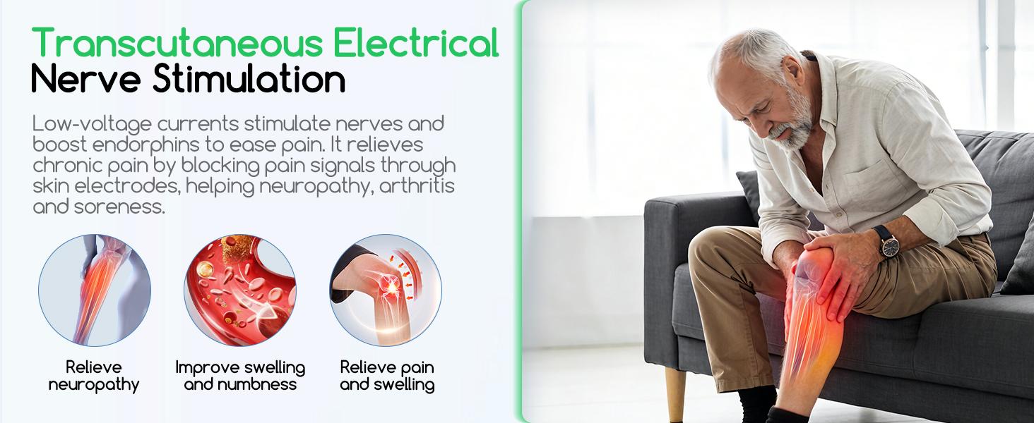 Transcutaneous Electrical Nerve Stimulator, EMS Foot Massager for Neuropathy, EMS Foot Stimulator with 10 Modes 20 Intensities, Electric Foot Massager with 4 TENS Unit Muscle Stimulator Pads