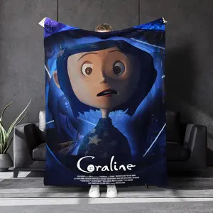 Coraline themed printed pattern blanket, soft, comfortable and durable, modern use all seasons, suitable for bedroom, sofa, bed, car, travel