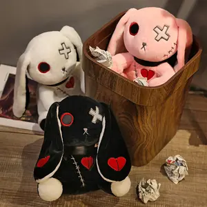 Bunny Plush Creepy Goth Rabbit Plush Crazy Rabbit Plushie Toys Cuddly Stuffed Animal Spooky Gothic Bunny Stuffed Animal Cute Horror Dreadful Bunny Doll For Halloween Easter Christmas Valentines Birthday Gift