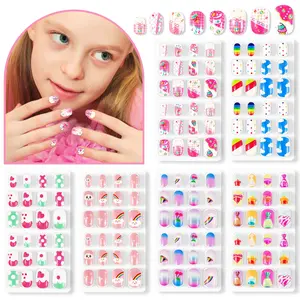 ALIVER Christmas Children's Wearable Nails Children's Artificial Nail Tips 144 pieces of children's artificial nail stickers + 2 nail files Children's toy manicure accessories Christmas gift! Nail Art Kits
