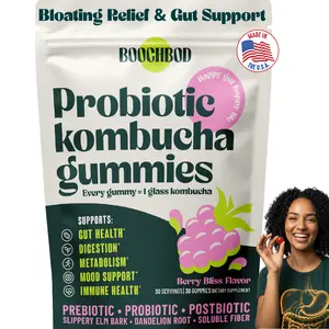 BoochBod Probiotic Kombucha Gummies - Berry Flavored Supplement for Digestive Health & Gut Balance - Daily Dietary Vitamin with Prebiotics, Probiotics, Postbiotics, Slippery Elm, Dandelion Root, MCT Oil, for Bloating, Gut Health