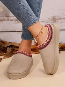 Women's Fashionable Plain Color Home Slippers, Casual Comfortable Home Slippers, Autumn and Winter Indoor and Outdoor Dual-use Warm Slippers