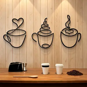 Modern Metal Coffee Cup Abstract Wall Art Decor, Luxury Artistic Iron Hanging Ornament Sculpture, Stylish Wall Figurine for Kitchen Dining Room Living Room Home Decoration