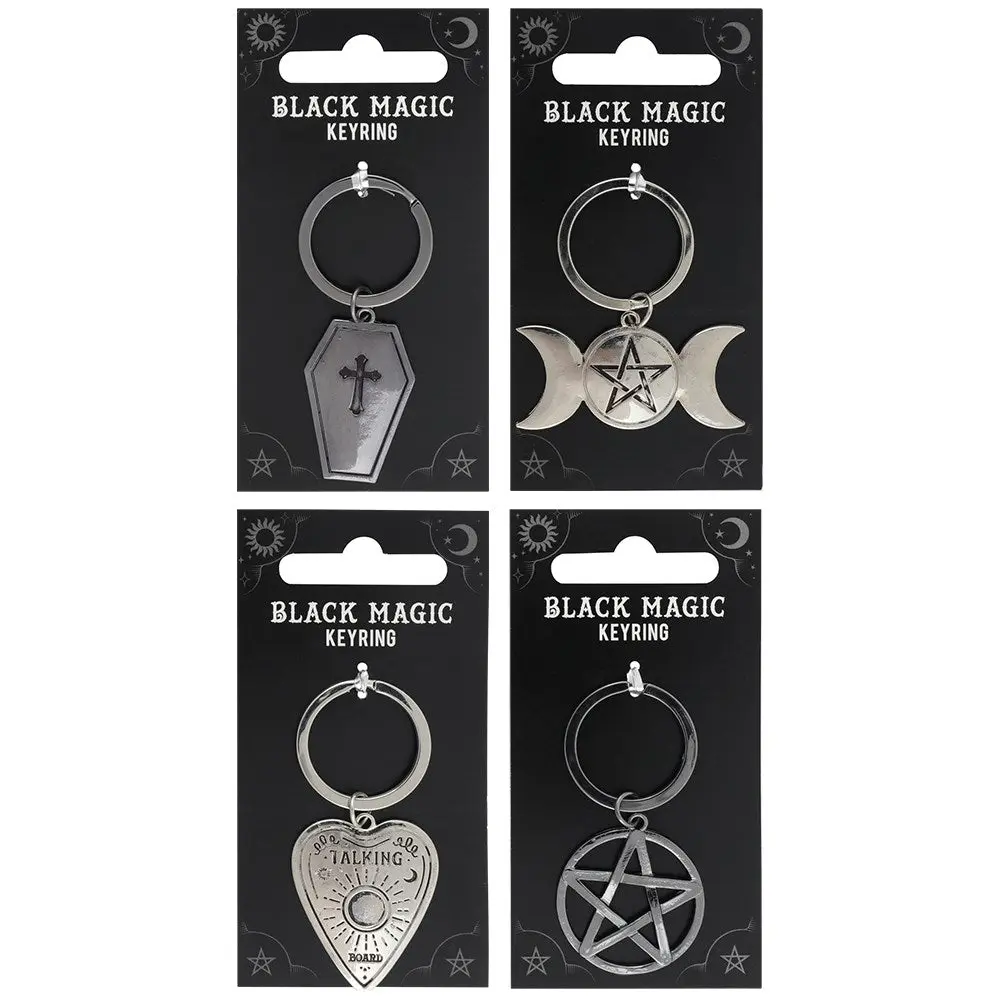 Pack of 24 Metal Wicca Occult Triple Moon Pentagram Coffin Planchette Keychains