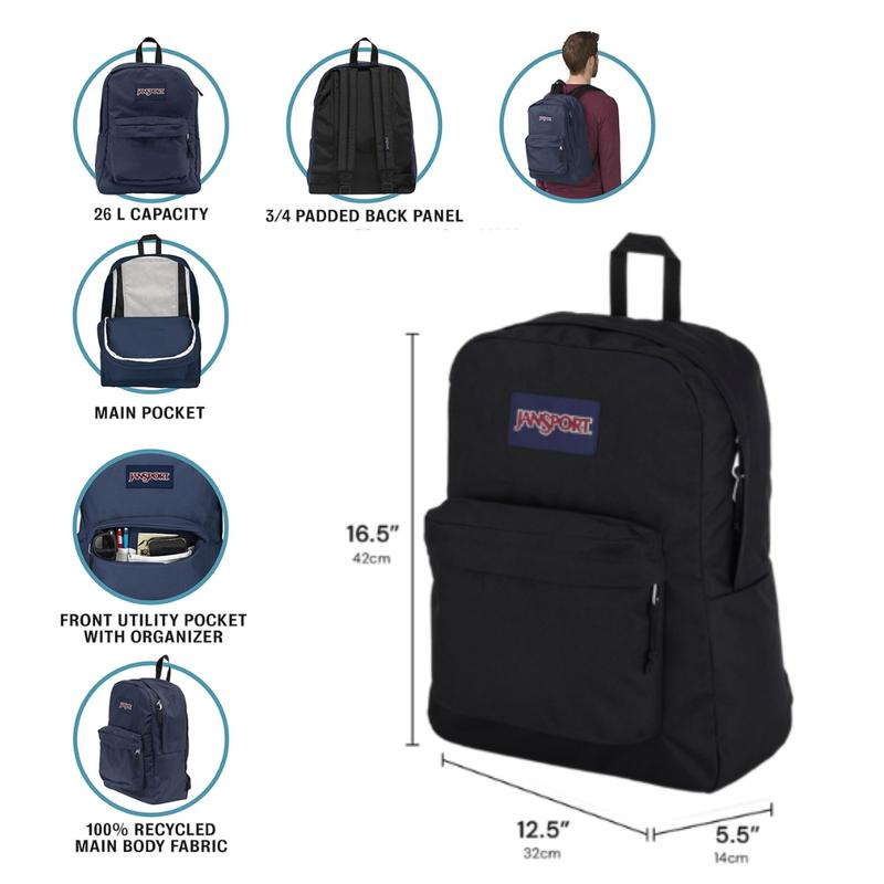 JanSport SuperBreak One Backpacks - Durable, Lightweight Bookbag with 1 Main Compartment, Front Utility Pocket with Built-in Organizer - Premium Backpack, Black