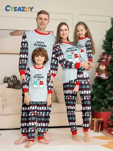 Merry Christmas Polar Bear Family Pajama Set, Cute Colorblock Design, Soft Breathable Fabric, Holiday Family, Fall & Winter