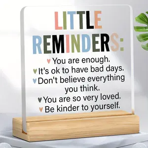Little Reminders Lettering Desktop Acrylic Ornament, 1 Count Creative Wooden Base Desktop Decoration, Inspirational Gift for Friend & Classmate