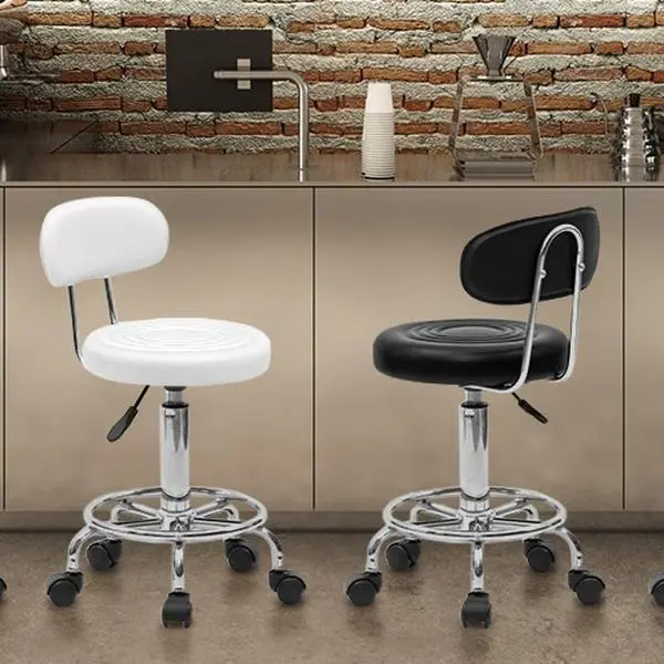 【Summervibes】Ubesgoo Round Adjustable Salon Stools (2 Versions Available) - Backrest-Included & Backrest-Free Options, Black & White Color Choices, Ideal for Bar Counter & Study Room