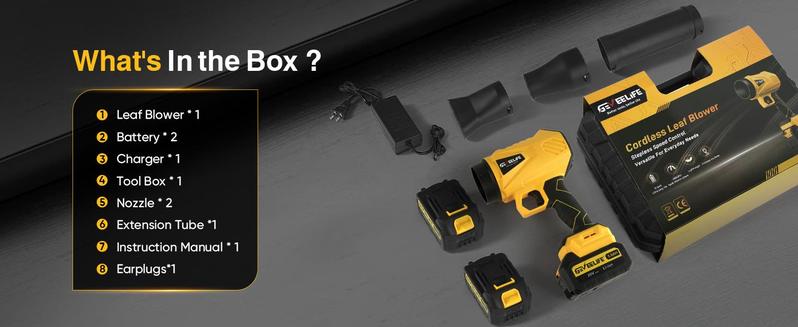 GEVEELIFE Turbo Jet Blower 200W Cordless Leaf Blower | 3 Nozzles + 2 Batteries | Super Powerful Airflow for Home & Garden/New year Gift GEVEELIFE Turbo Jet Blower 200W Cordless Leaf Blower | 3 Nozzles + 2 Batteries | Super Powerful Airflow for Home & Garden/New year Gift