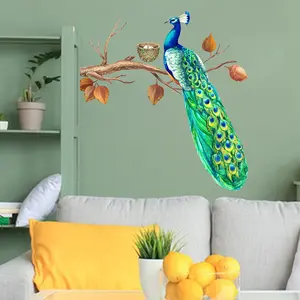 1 Set Peacock Branch Wall Stickers Forest Style Wall Decoration Stickers, suitable for home decoration, outdoor decoration, glass decoration, bedroom living room wall decoration, etc., self-adhesive and detachable waterproof stickers