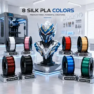 Specialized for tech mecha models: Silk PLA filament, 1.75 mm, available in 8 silk glossy colors; large 1.25 kg spool capacity; high gloss, smooth printing; ideal materials for figure/action figure display creation.