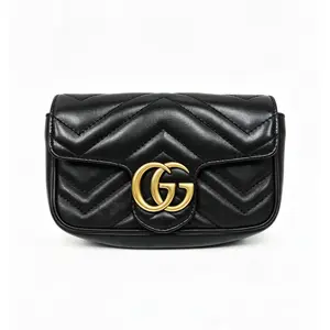 Pre-owned france Crossbody Bags Gucci Marmont mini 22 Black Gold（SZ H04136）