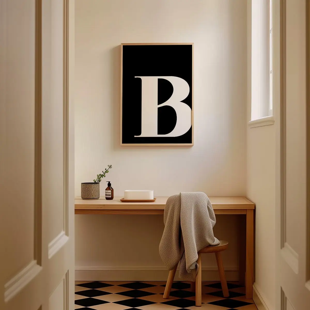 Letter B Wall Art – Monogram Alphabet Poster – Initial Room Decor Sign – Unframed, 5 size, 8x12 to 27x40 inch