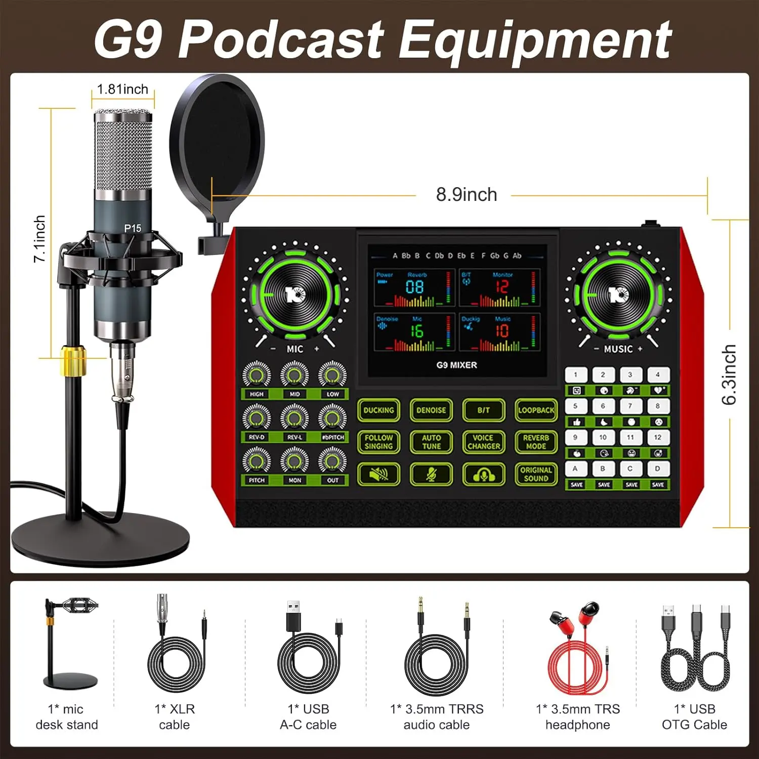 Tenlamp G9 Podcast Usb Audio Mixer , 12 Customizable Sound Effects and Bluetooth. Compatible with PC, Phones, Speakers and Instruments for Streaming, Audio Recording, Gaming and Podcasts.  Karaoke Mixer