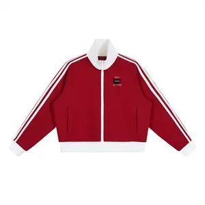 Contrast Side Stripe Fleece Cropped Track Jacket