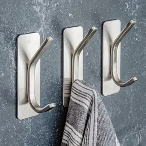 Pack Of 4 No Drilling Required,Adhesive Hook,Towels,Bath Towels, Bathrobes,Hats,Keys,Bathroom,Toilet, Dormitory,Kitchen,Garage Storage Hooks,Stainless
