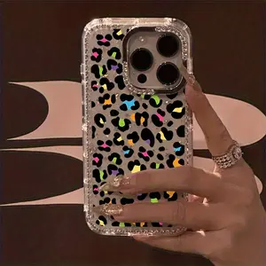 Creative Full-Screen Colorful Leopard Print and Luxurious Rhinestone Transparent Shiny Diamond Frame Design Phone Case Suitable for iPhone 17-11promax and All Series Models, High-Quality Exquisite Phone Case Suitable for Gifting to Family and Friends