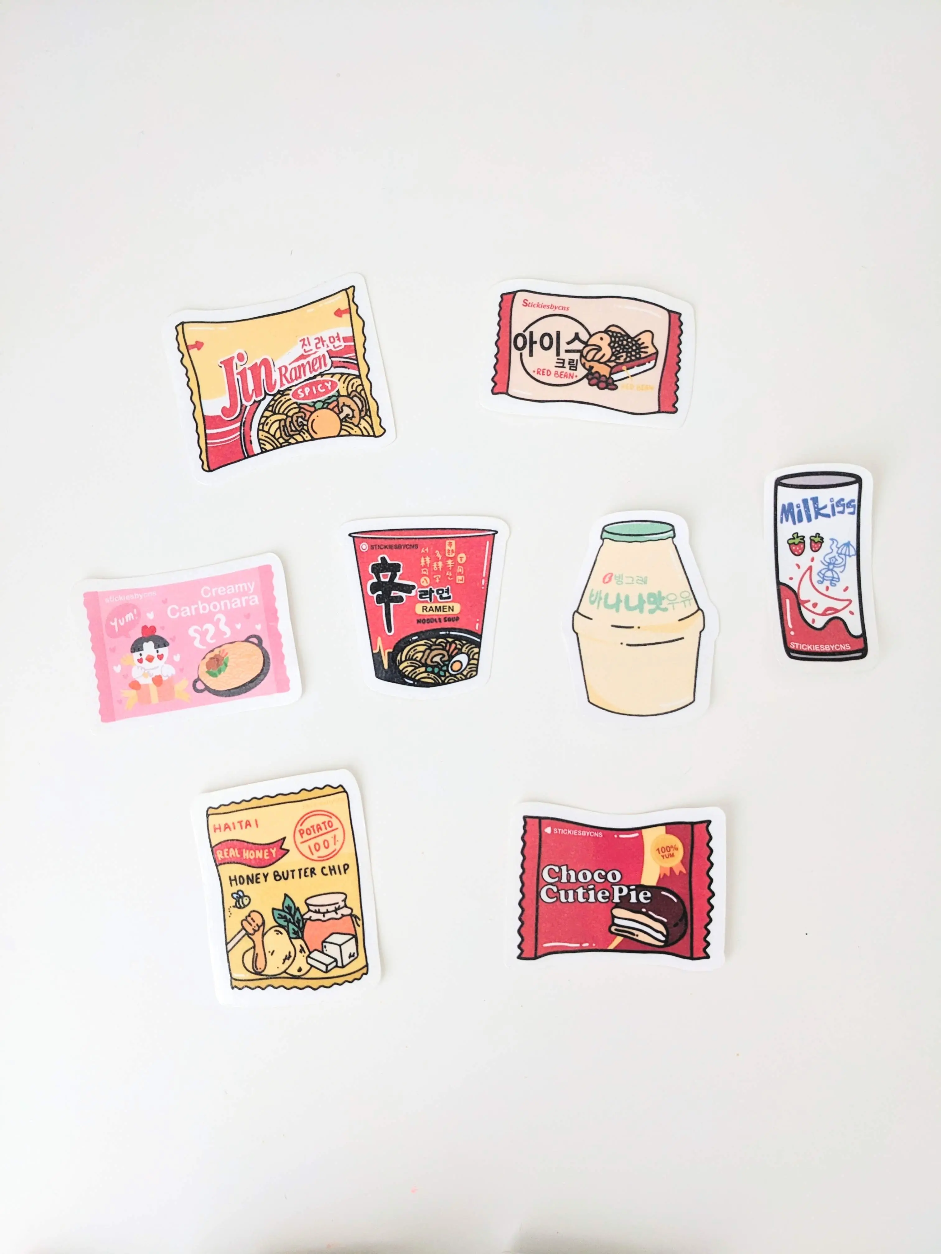 8 Pack Korean Snack Bundle Stickers | Korean Snacks, Korean Food, Asian Food, Hand Drawn Planner Stickers, Bullet Journal Stickers