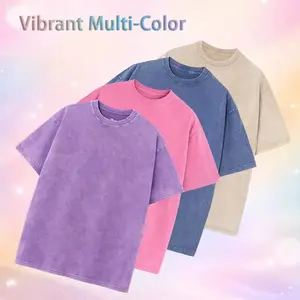 4-Pack Acid Wash Cotton T-Shirts for Men and Women, Oversized Loose Fit Short Sleeve Tees, Vintage Faded Style Multi-Color Set, Casual Streetwear Summer Tops Basic Crew Neck Shirts