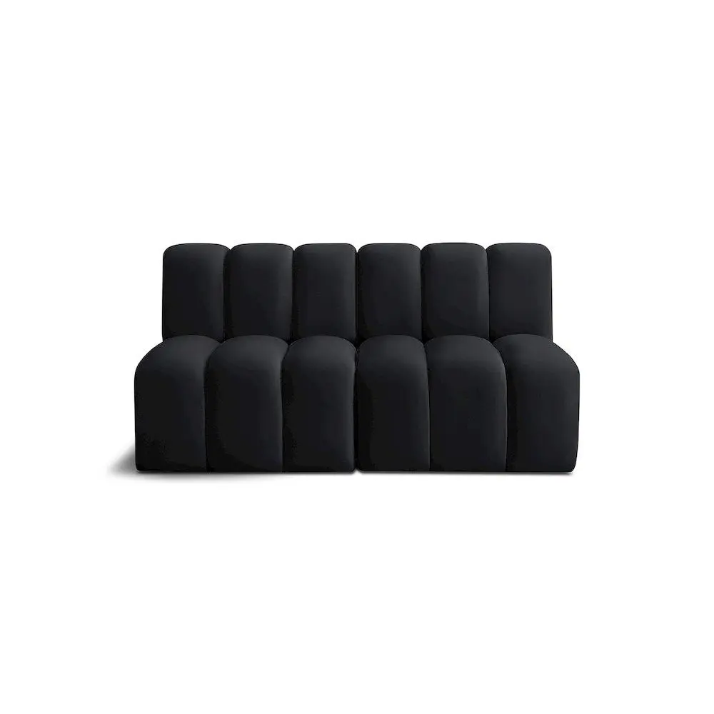 Contemporary Arc Black Velvet Curved Deep Tufted Modular Sofa with Interchangeable Module Piece for Indoor Living Spaces