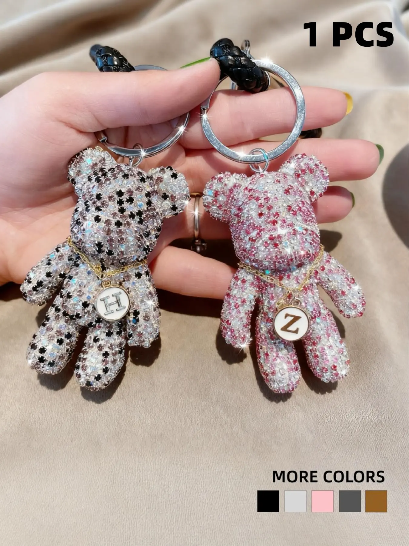 Resin Keychain with Letter Necklace, Bear Pendant Charm, Multicolor Luxury Casual Personalized Handbag Accessory, Keychain for Bags, Unisex Car Key Chain,Valentine's Day,lovers