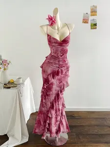 Women's Colorful Vintage Floral Print Draped Neck Layered Ruffle Hem Maxi Dress, Vacation Style Elegant Dress Women,White Dress For Civil Wedding ,Going Out Top ,Wedding Party Dress,Party Dress For Women,Elegant Party Dress,Christmas Dress ,Hallow