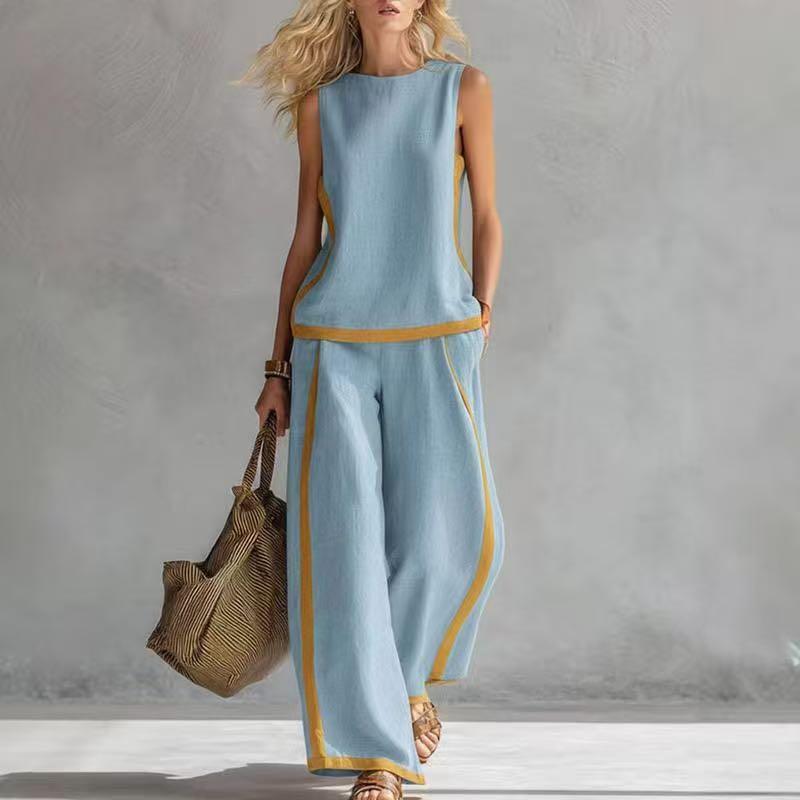 2026 NEW Blend Two Piece Set for Women Sleeveless Top Wide Leg Pants Set Boho Fashion Casual Summer Loungewear Set for Work Streetwear Party and Daily Wear Womenswear Bottoms Trouser Outfit Womenswear # Set # CasualWear #tiktokshopspringglowup