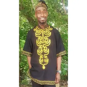 Black Contemporary Dashiki with Gold Embroidery-DPJD200STP