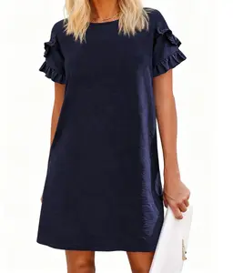 zeagoo Women’s Summer A-Line Mini Sundress, Casual Short-Sleeve Crew Neck Dress with Pockets