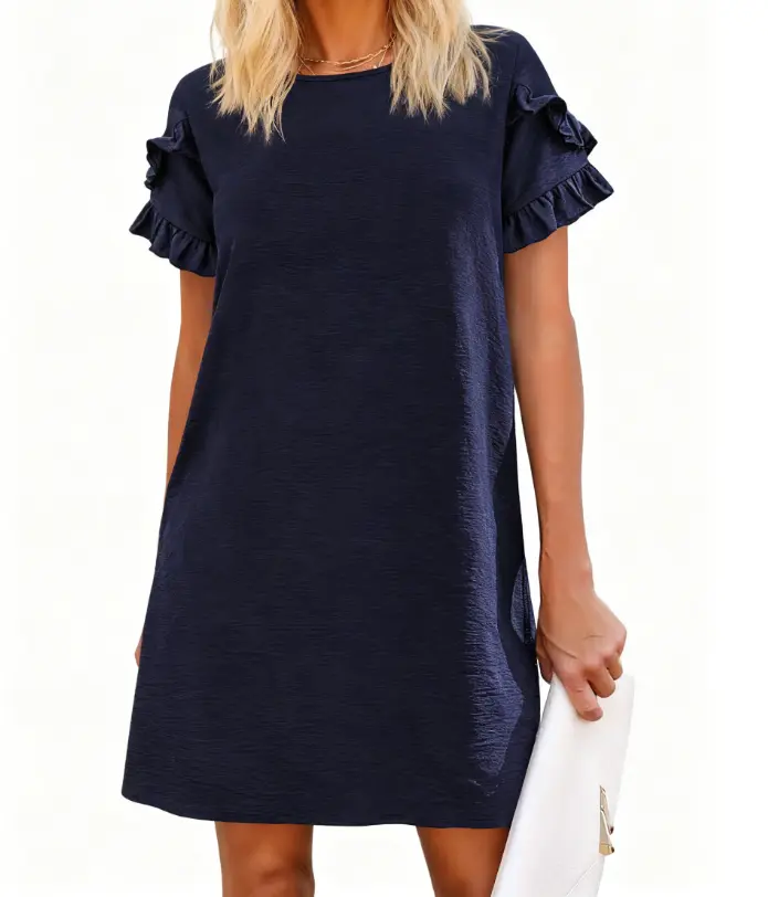 ZEAGOO Lady's Casual A-Line T-Shirt Dress, Elegant Solid Color Piece with Short Sleeves, Round Neck and Pockets for Everyday Wear, Casual Wear