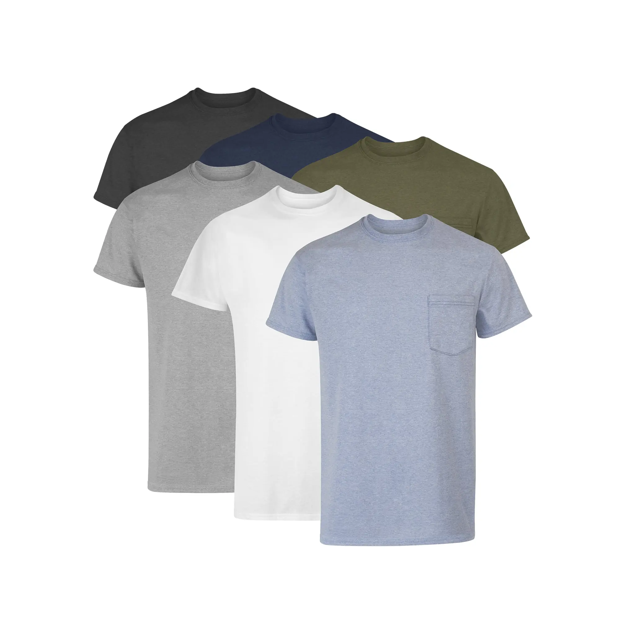 Hanes Men's Value Pack Assorted Pocket T-Shirt Undershirts, 6 Pack Black, Grey, White, Navy, Green, Blue