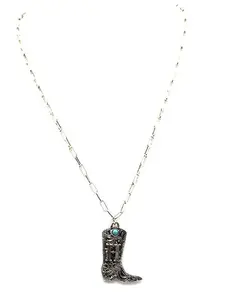 Western Cowboy Boots Turquoise Initial Necklace: H