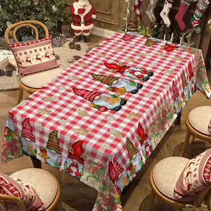 Rectangular Christmas Tablecloth, Plaid Background, Gingerbread Man Theme, Holiday Party Decor, Best Gift for New Year and Christmas