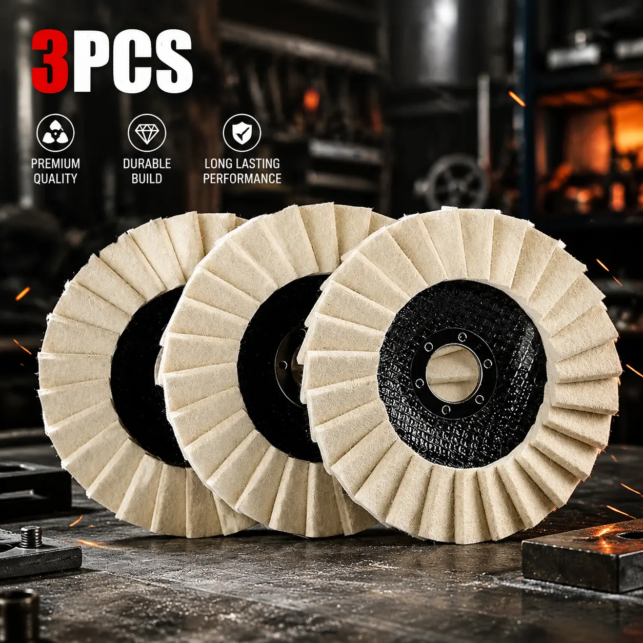 3pcs 5in Wool Polishing Wheels Buffing Pads - Angle Grinder Accessories, 4-1/2" x 7/8" Arbor, Absorbs Vibration, Heat Dissipates, Mirror Finish for Metal, Glass, Ceramic - Tools & Hardware Abrasive Finishing Products