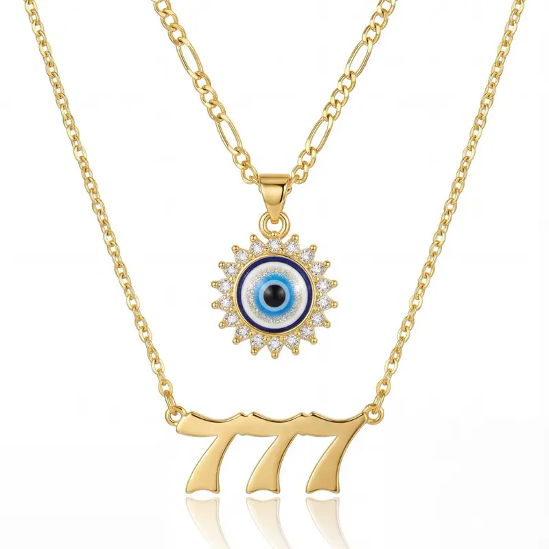 Angel number and evil eye necklace set