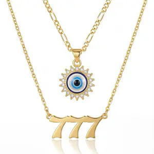 Angel number and evil eye necklace set