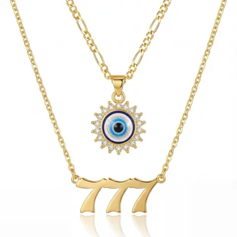 Angel number and evil eye necklace set
