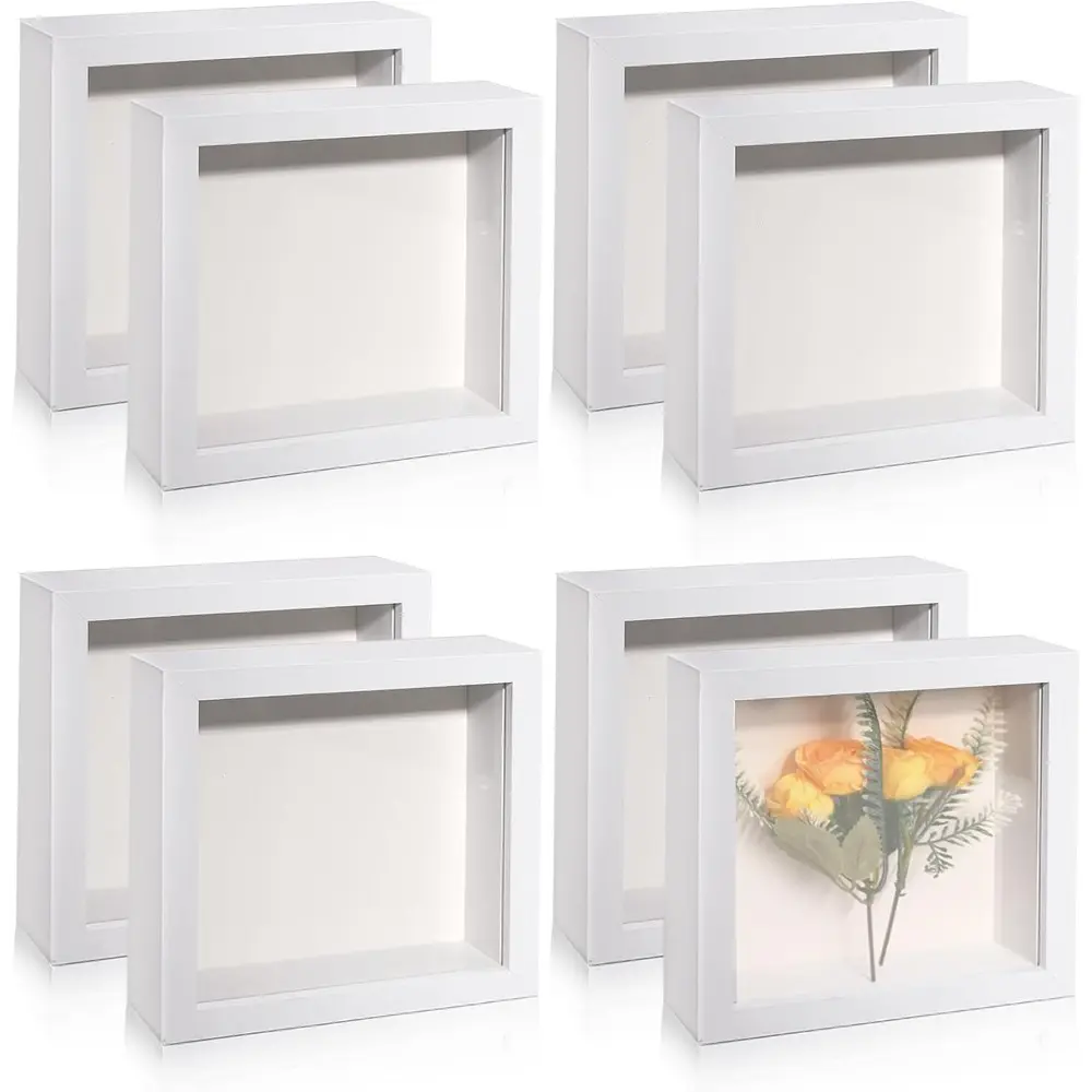 8 Pack Shadow Box Photo Frame Square Shadow Box Picture Display Box for Crafts, Pins, Medals, Wedding Memories, Sports Memorabilia, Tickets and Photos (8 x 8 inches, White) Organiser Decor