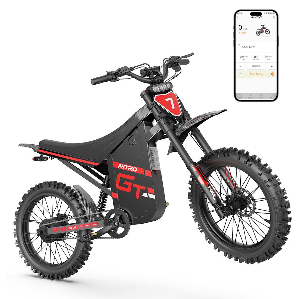 RIXOC GT19 Adult Electric Bike, 40MPH, 19-inch tires,3000W peak