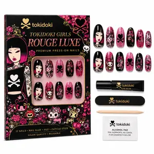 tokidoki Press On Nails - Short Almond Fake Nails in Bright Orange with Olives, Lemons & Ceramic Designs, Salon Quality, Summer Nails | Aperitivo Hour | 15 Sizes - 30 Nail Kit