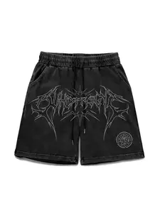 Men's Retro Streetwear Shorts, Dual-Sided Print Thorns & Stars, Vintage Washed Tie-Dye, Summer Fashion Casual Sporty Five-Quarter Pants, Daily Casual Shorts