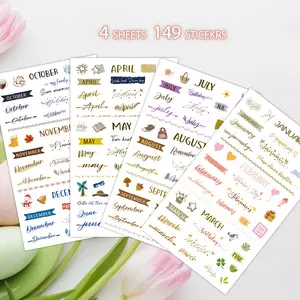 Calendar Date Number Stickers Set, 4 Sheets/149 Pieces, Ideal for Planners, Monthly Calendar Stickers & Colorful Date Labels Accessories, Sticky Labels