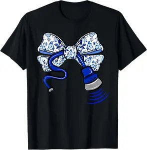 100% Cotton Blue Floral Coquette Bow Ultrasound Nurse Sonographer OBGYN T-Shirt