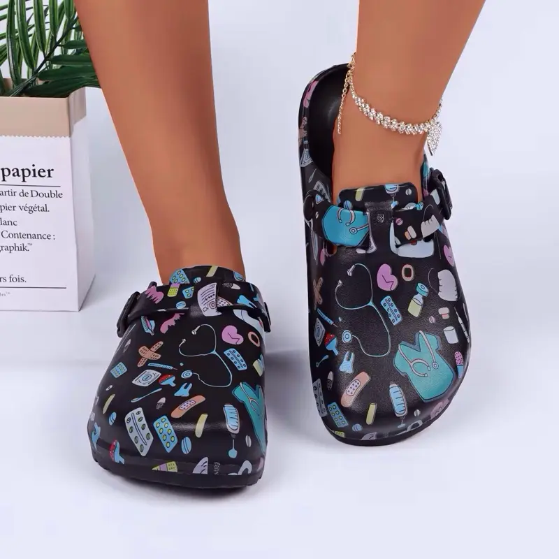 Medical Theme Clogs with Fun Medical Icons Comfortable Slip-On Shoes for Healthcare Professionals Featuring Unique Design