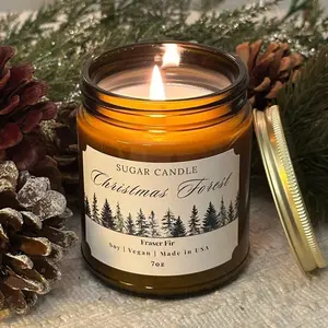 Fraser Fir Christmas Forest Candle – Winter Pine Candle | Fresh Evergreen & Woods Aroma | Soy Wax, Vegan, Non-Toxic | Hand-Poured Holiday Home Decor Candle (Amber Jar, Golden Lid)